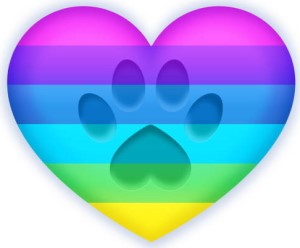 a rainbow paw print heart